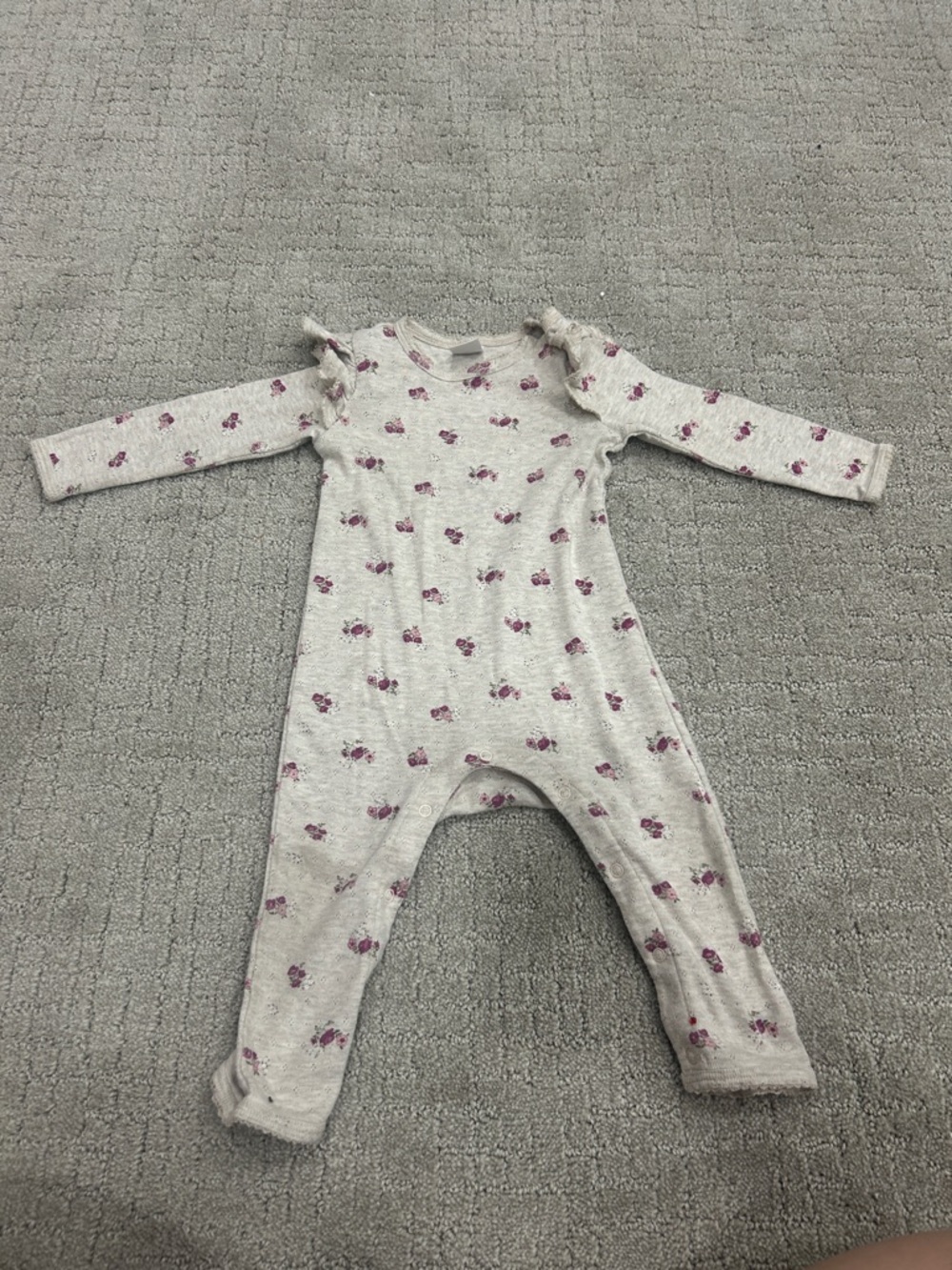 Nordstrom Cream One-Piece Footie with Pink Floral Print